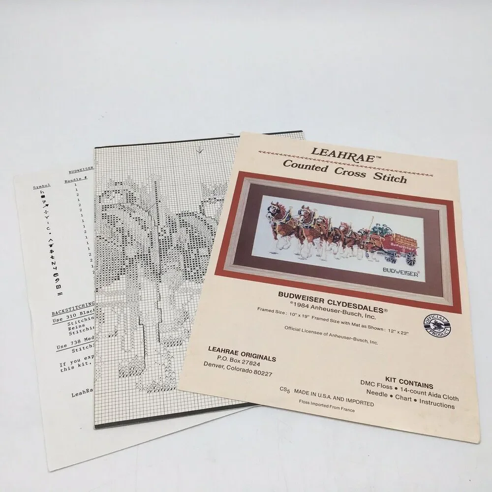 Vintage 1984 Budweiser Clydesdales Leahray Originals Cross Stitch Pattern USA